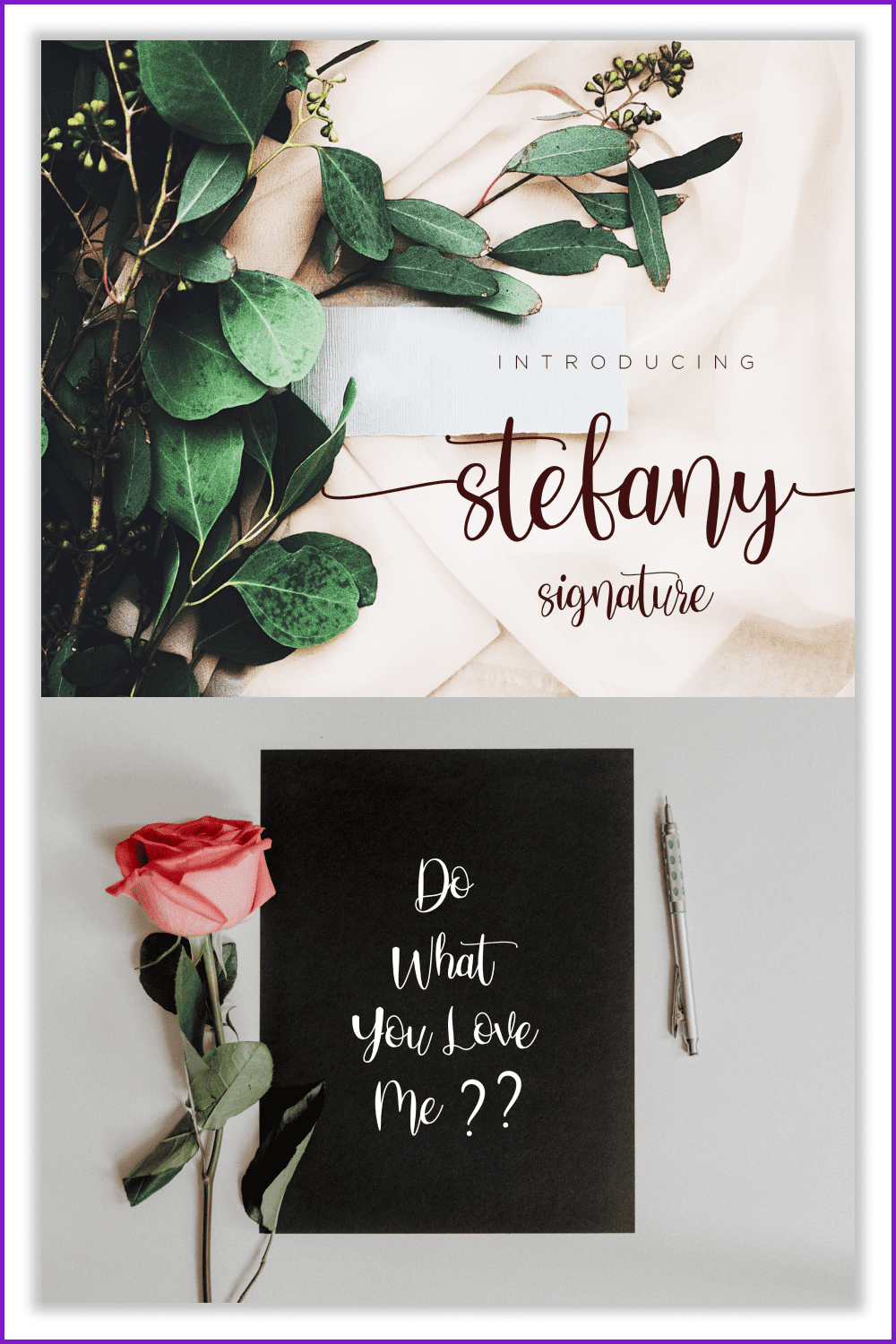 An example of using the font on the background of postcards and flowers.