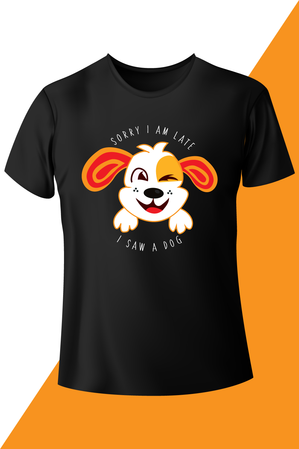 Image of a black t-shirt with a unique dog print and lettering.