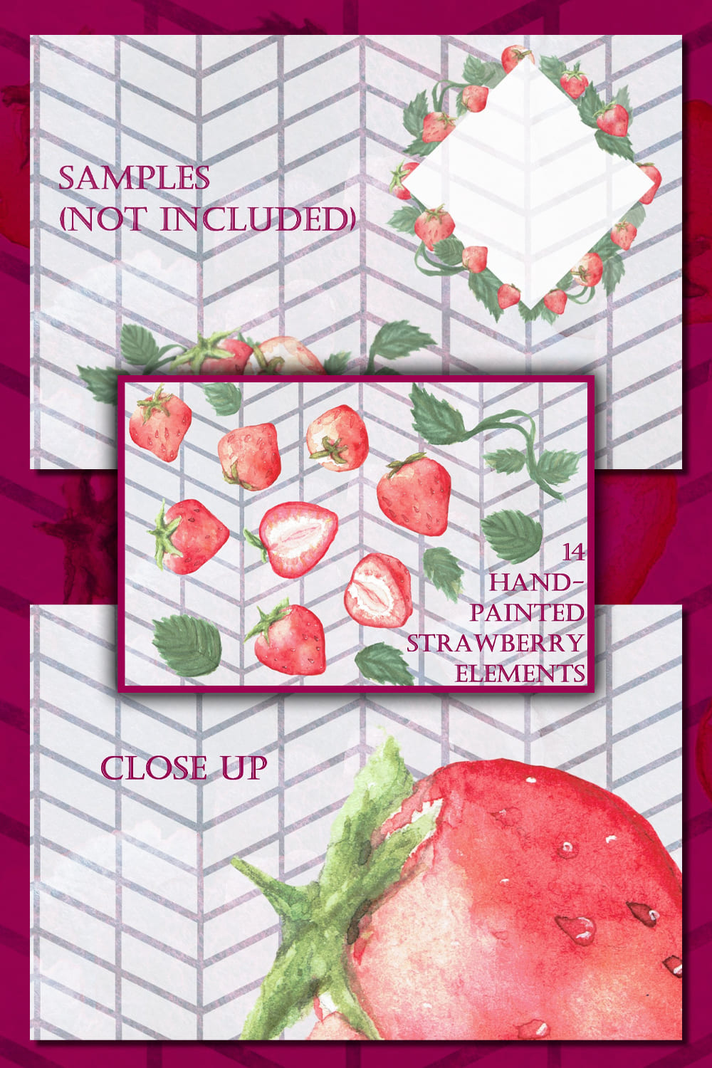 14 Handpainted Strawberry Elements - pinterest image preview.