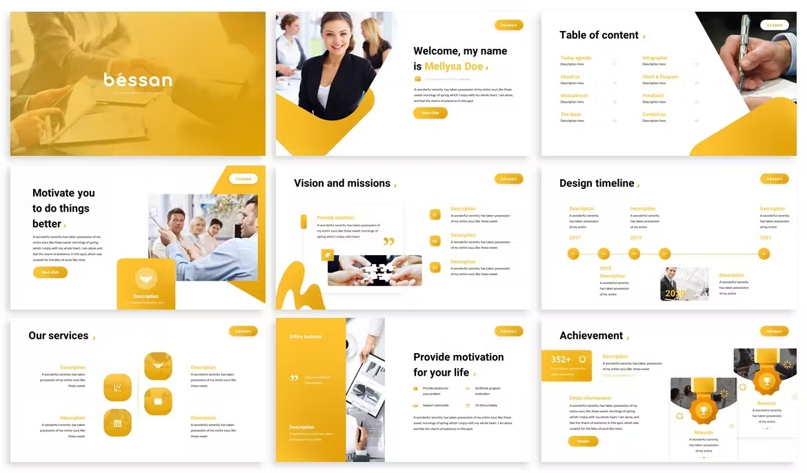Nice yellow template for the different presentation topics.