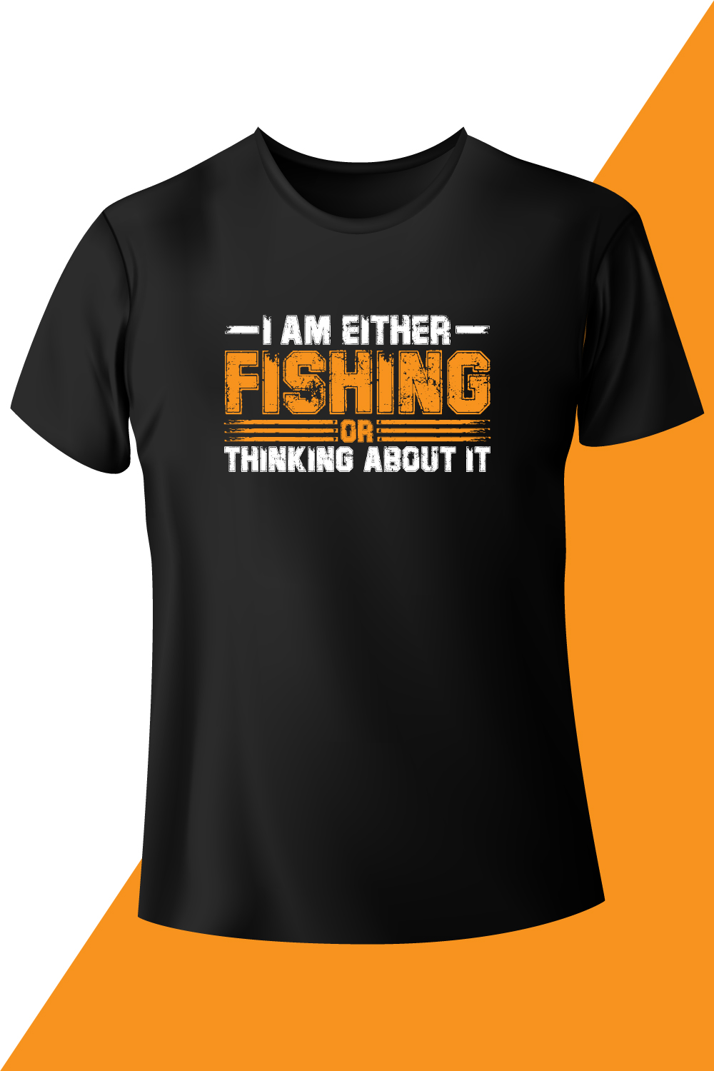 Image with a black t-shirt with a wonderful inscription i am either fishing or thinking about it.
