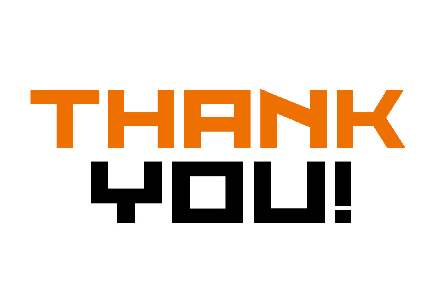 Black and orange thank you sign on a white background.