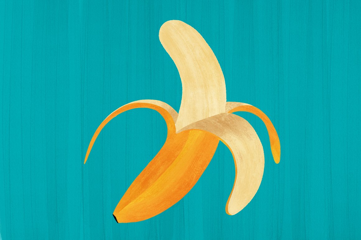 Illustration of a banana on a blue background.