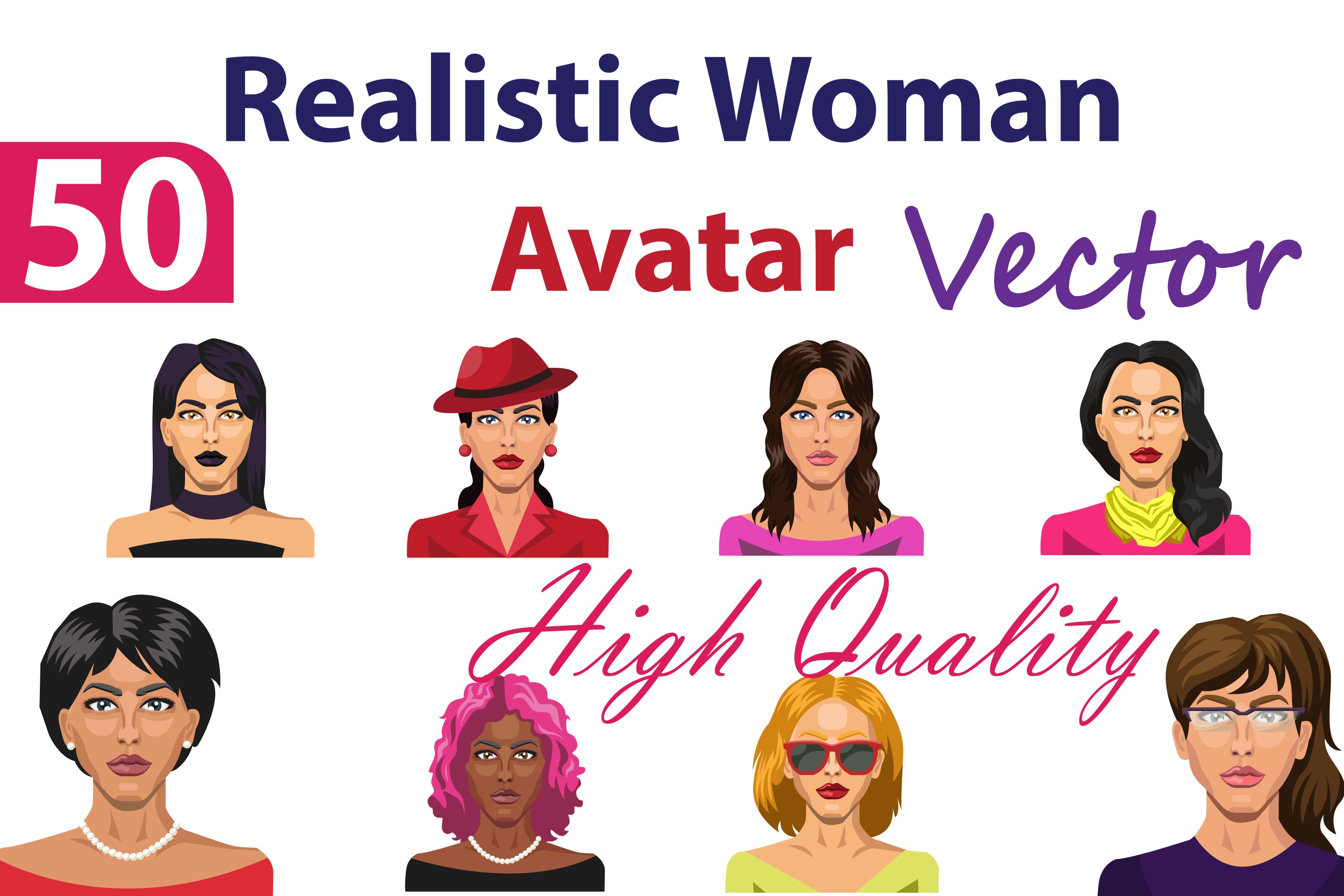 Realistic women avatars set.