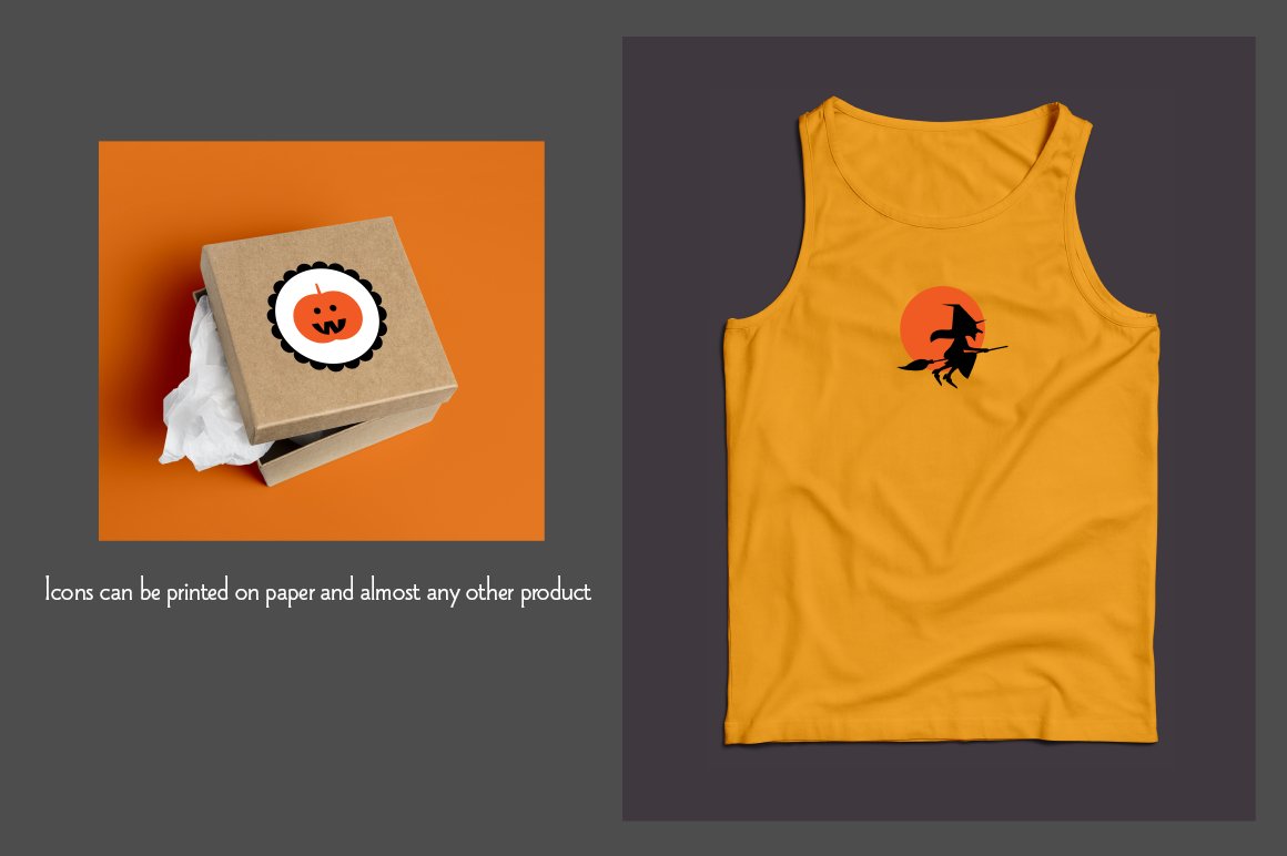 Orange t-shirt with the Halloween graphic.