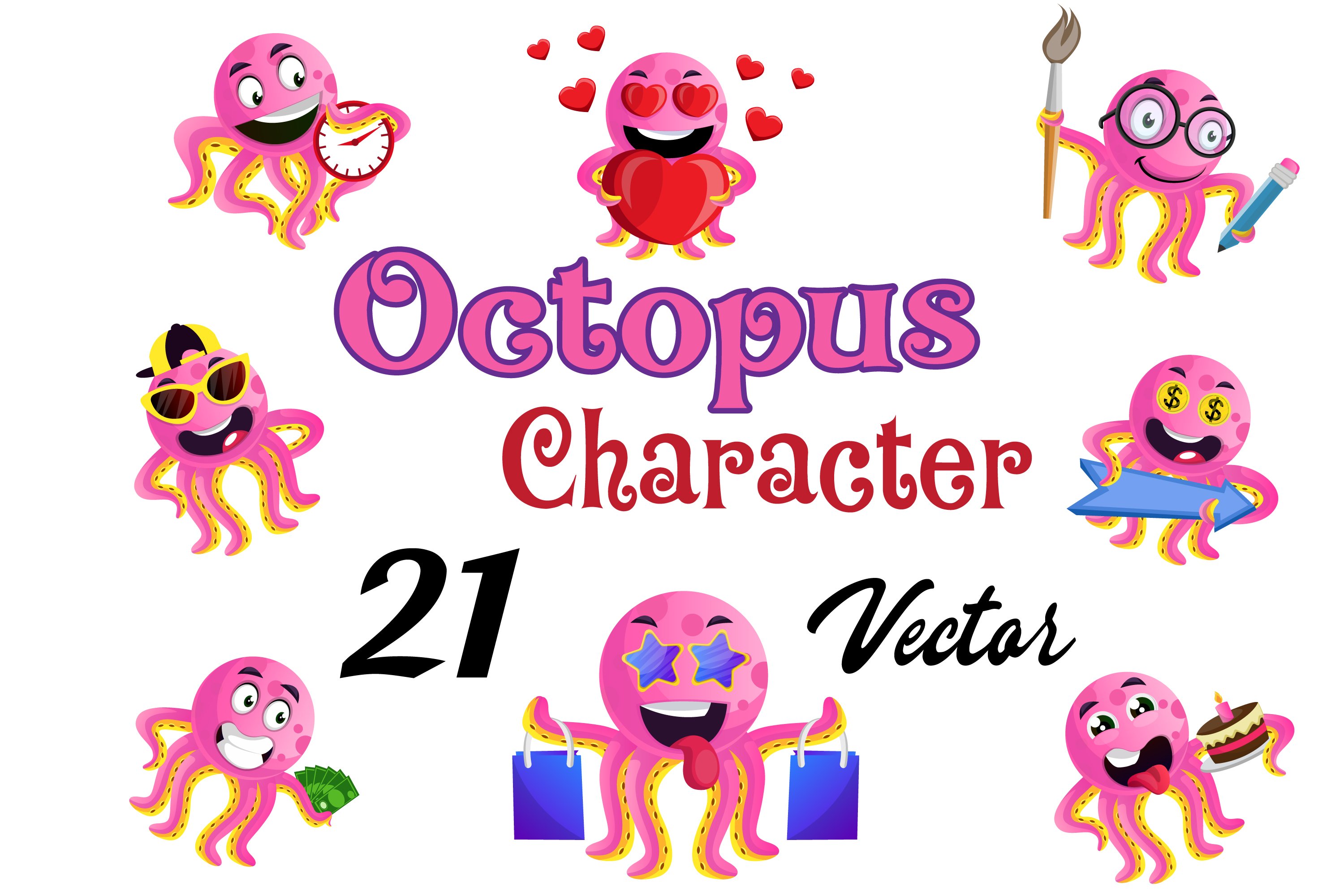 Cute pink octopus collection.