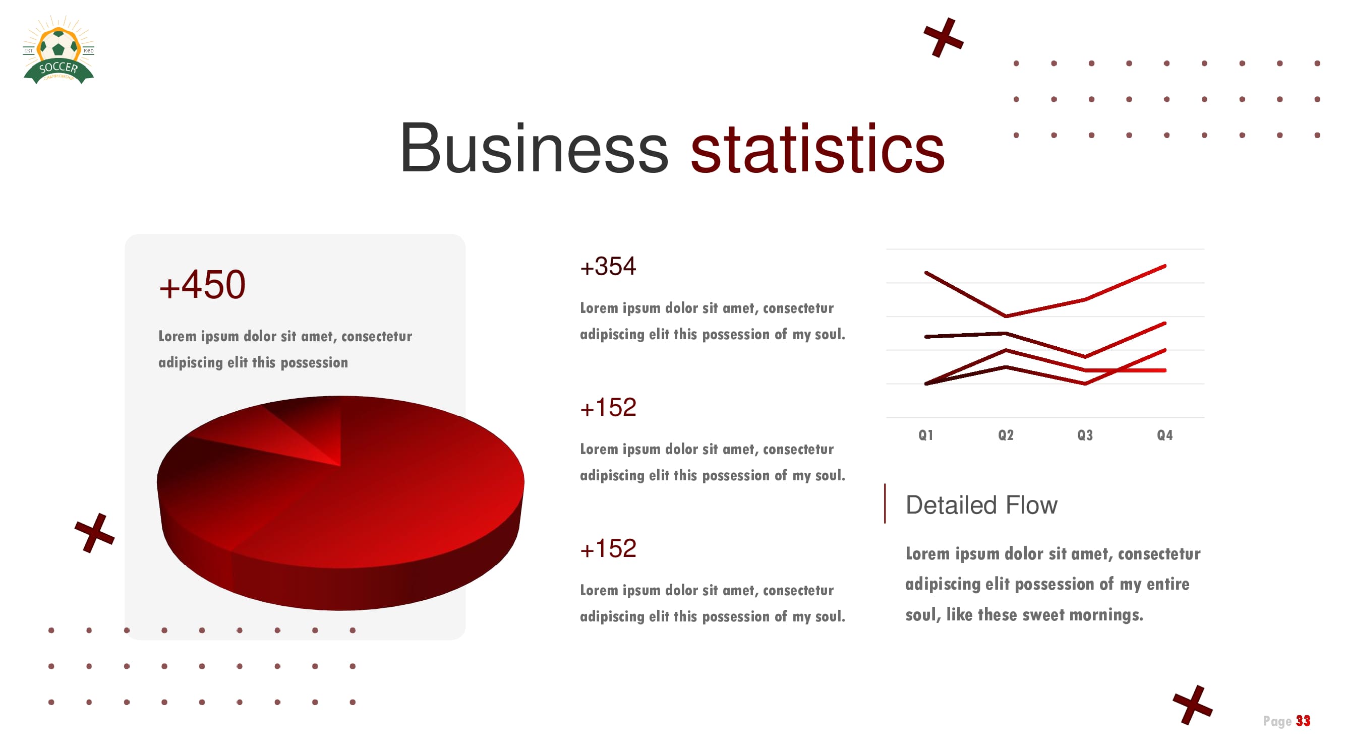 A slide for business statistics with chart and diagram.