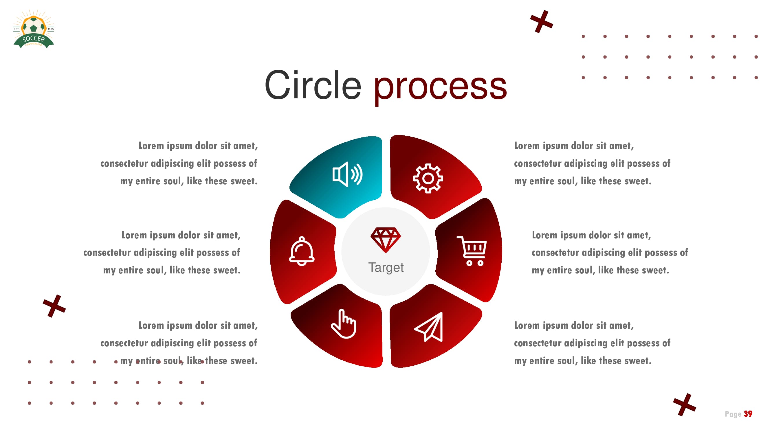 6 different circle processes on the minimalistic white slide.