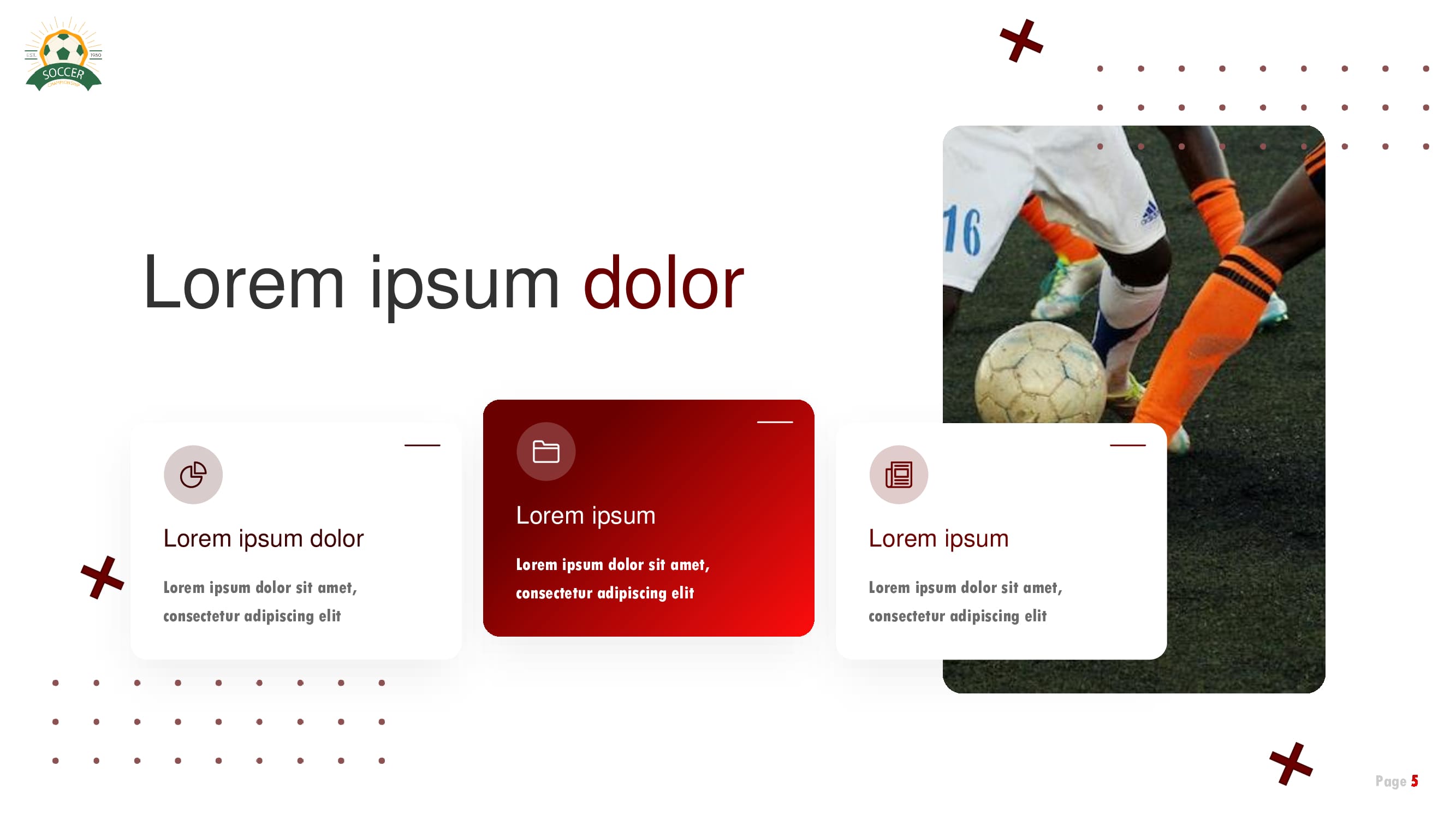 Sport image with 3 white and red items with text and descriptions.