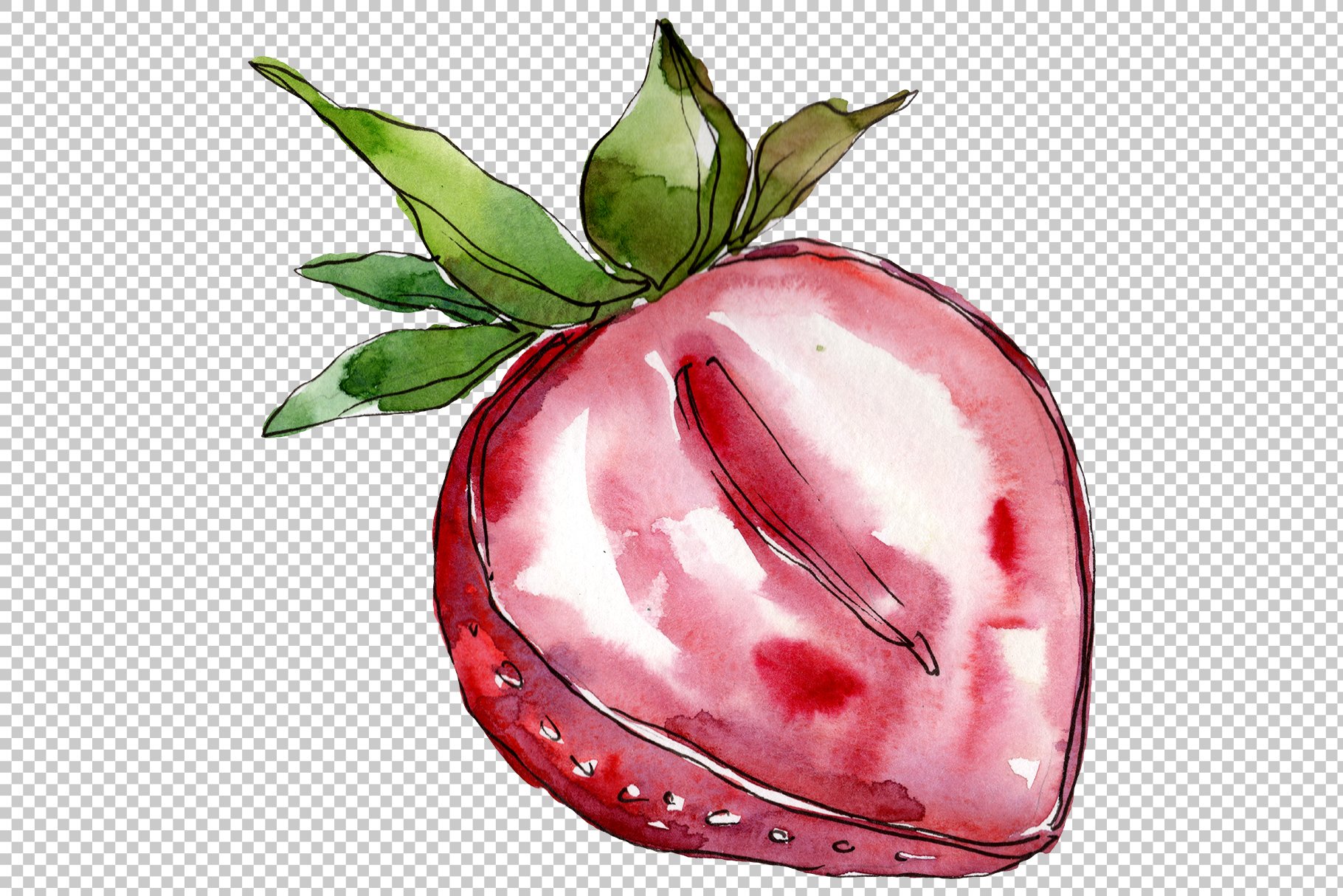 Transparent background with a half of strawberry.