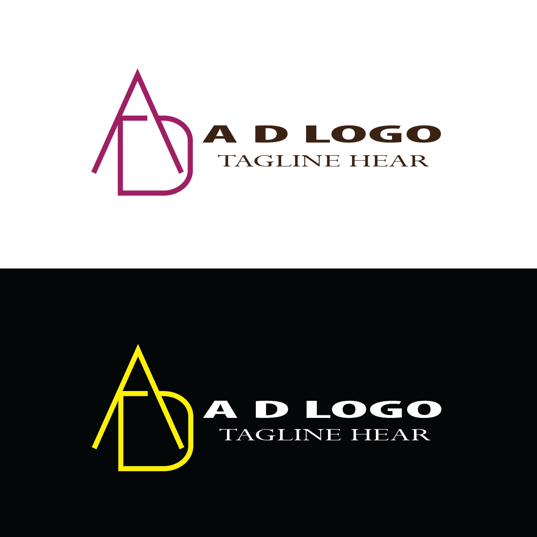 Minimalist A & D Letters Logo black and white preview.