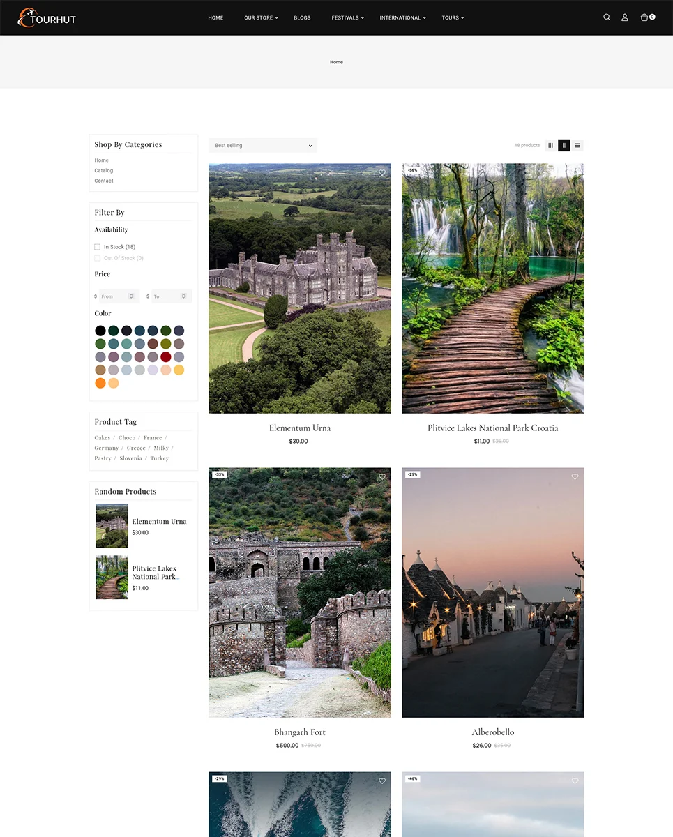 An example of different products - tours for web version travel, tours, and tourism agency shopify.