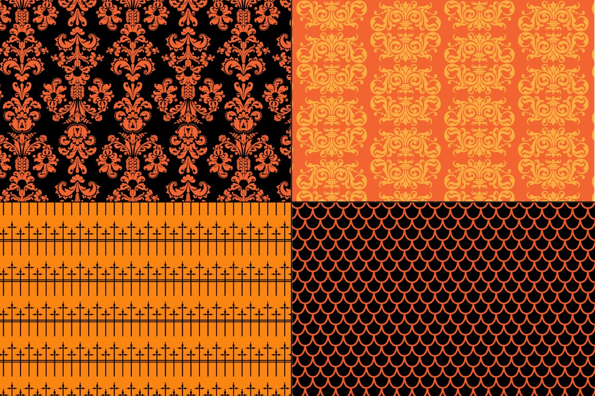Four patterns options in an orange and brown with the nice ornament.