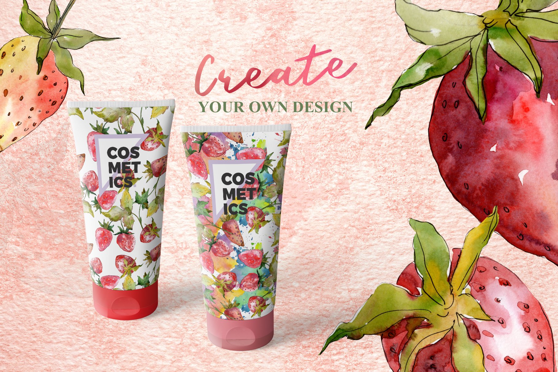 Nice strawberry print for your beauty brand.