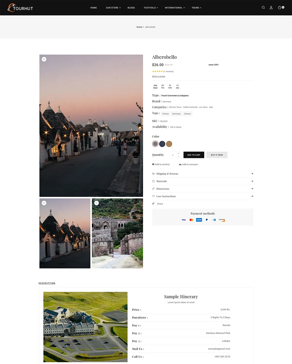 An example of tour description for web version travel, tours, and tourism agency shopify.