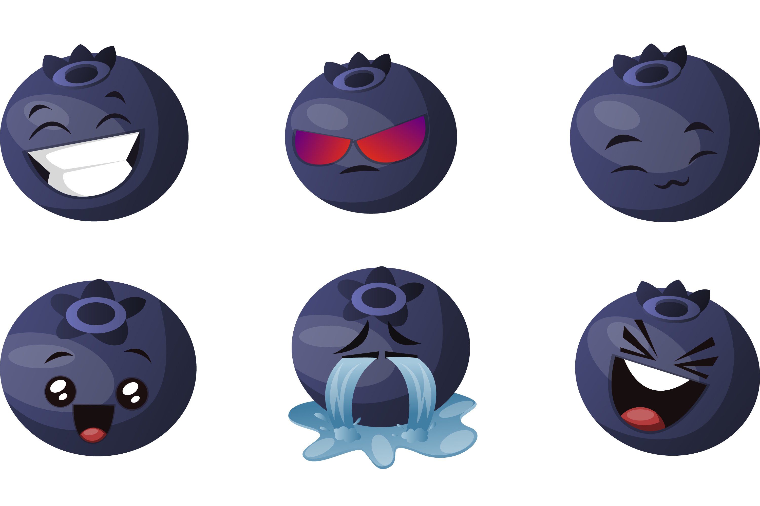 Funny blueberries set with the different emotions.