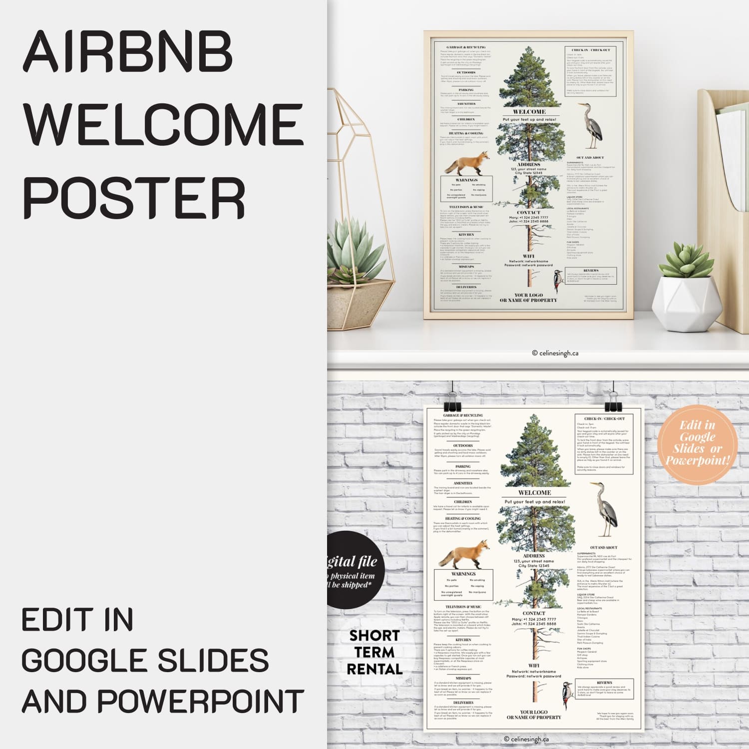 Editable Airbnb Welcome Poster* Edit In Google Slides And Powerpoint * Vrbo Short Term Rental * Lake Pine Tree * Cottage Rental Art.