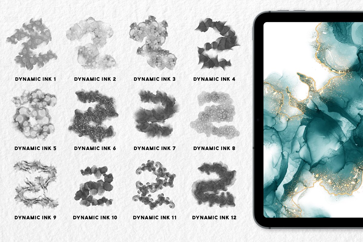 Big diversity of alcohol ink brushes for procreate.