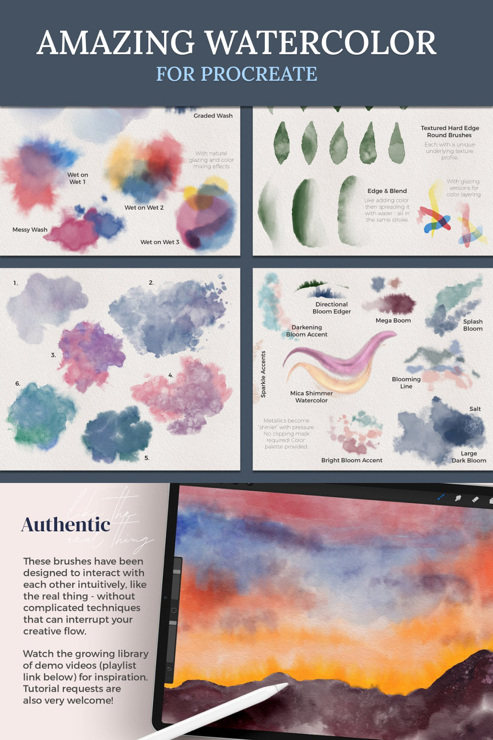 Amazing Watercolor for ProCreate - pinterest image preview.