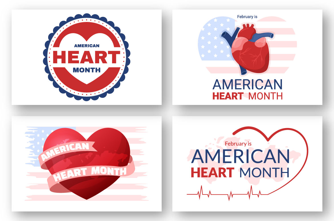 American Heart Month Cartoon Illustration Design preview image.