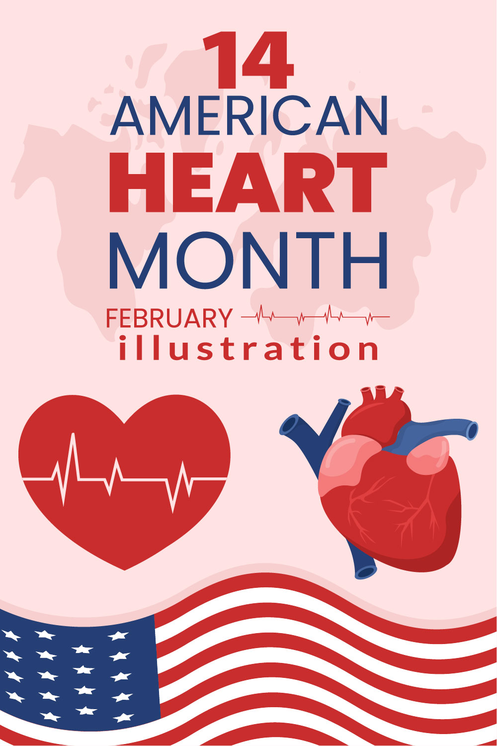 American Heart Month Illustration pinterest image.