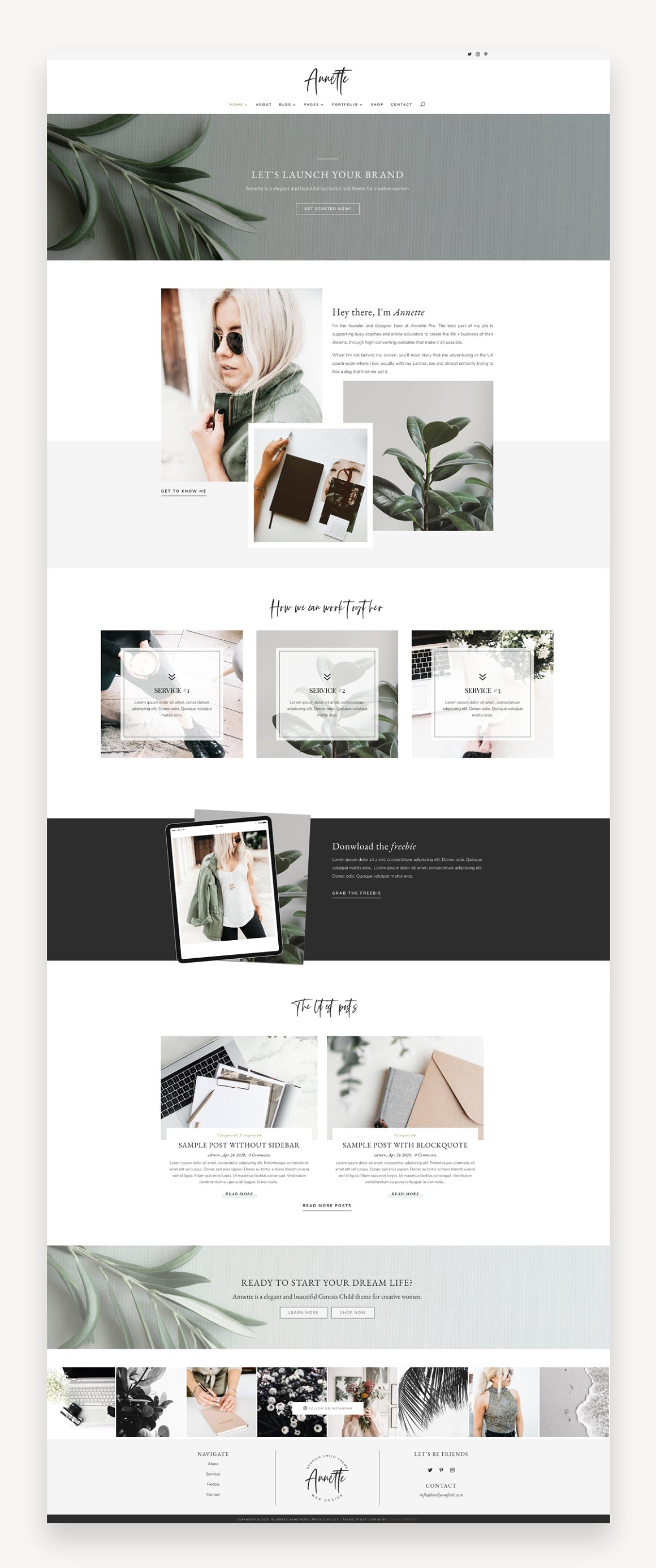 Homepage of annettepro business divi child on a gray background.