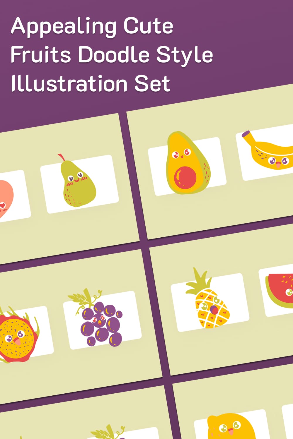 appealing cute fruits doodle style illustration set 02 236