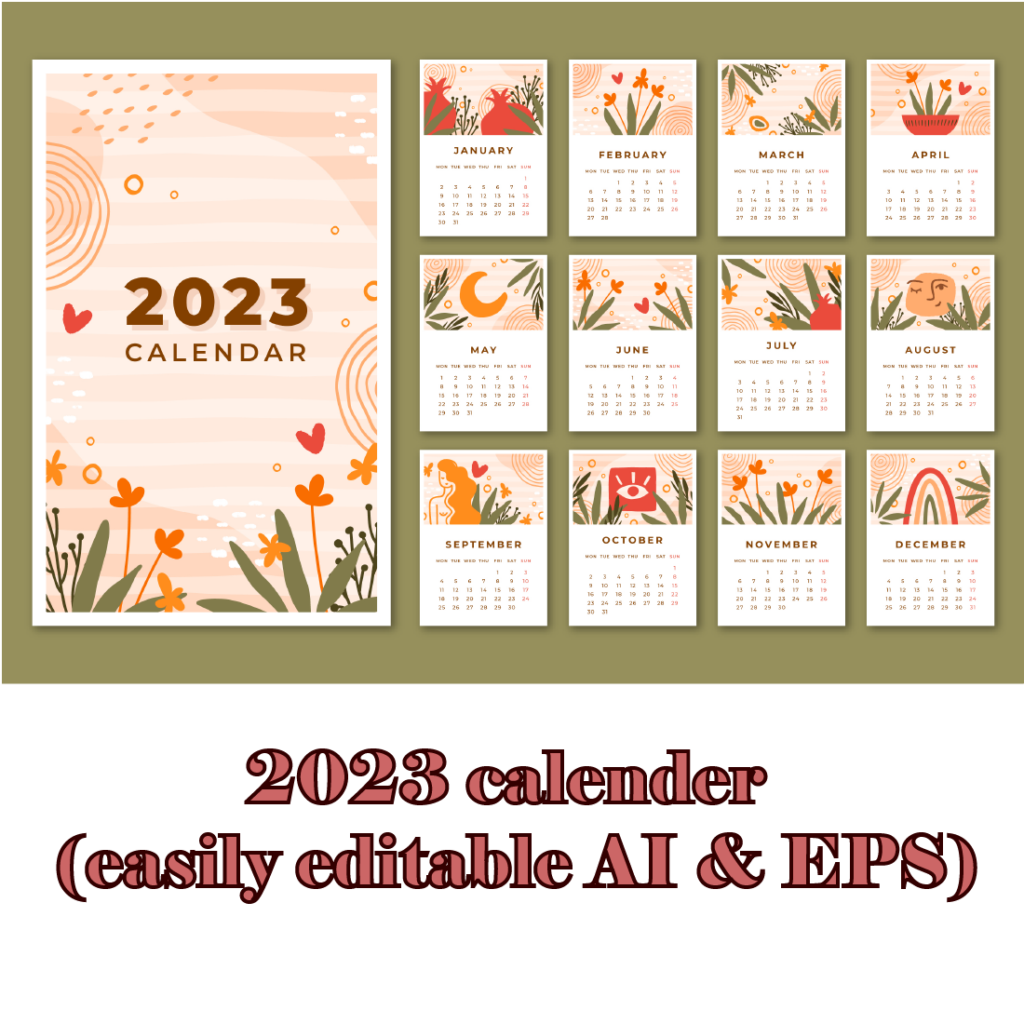 Floral Calendar 2023 Design Easily Editable - MasterBundles