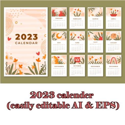 Floral Calendar Design Easily Editable cover image.