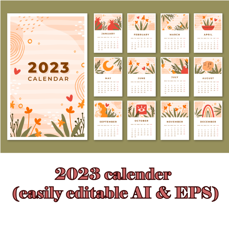 Floral Calendar 2023 Design Easily Editable - MasterBundles
