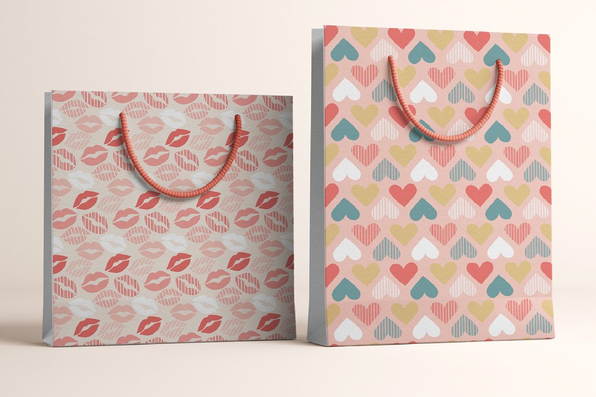 2 different pink, turquoise and white packages print of a Valentine's Day.