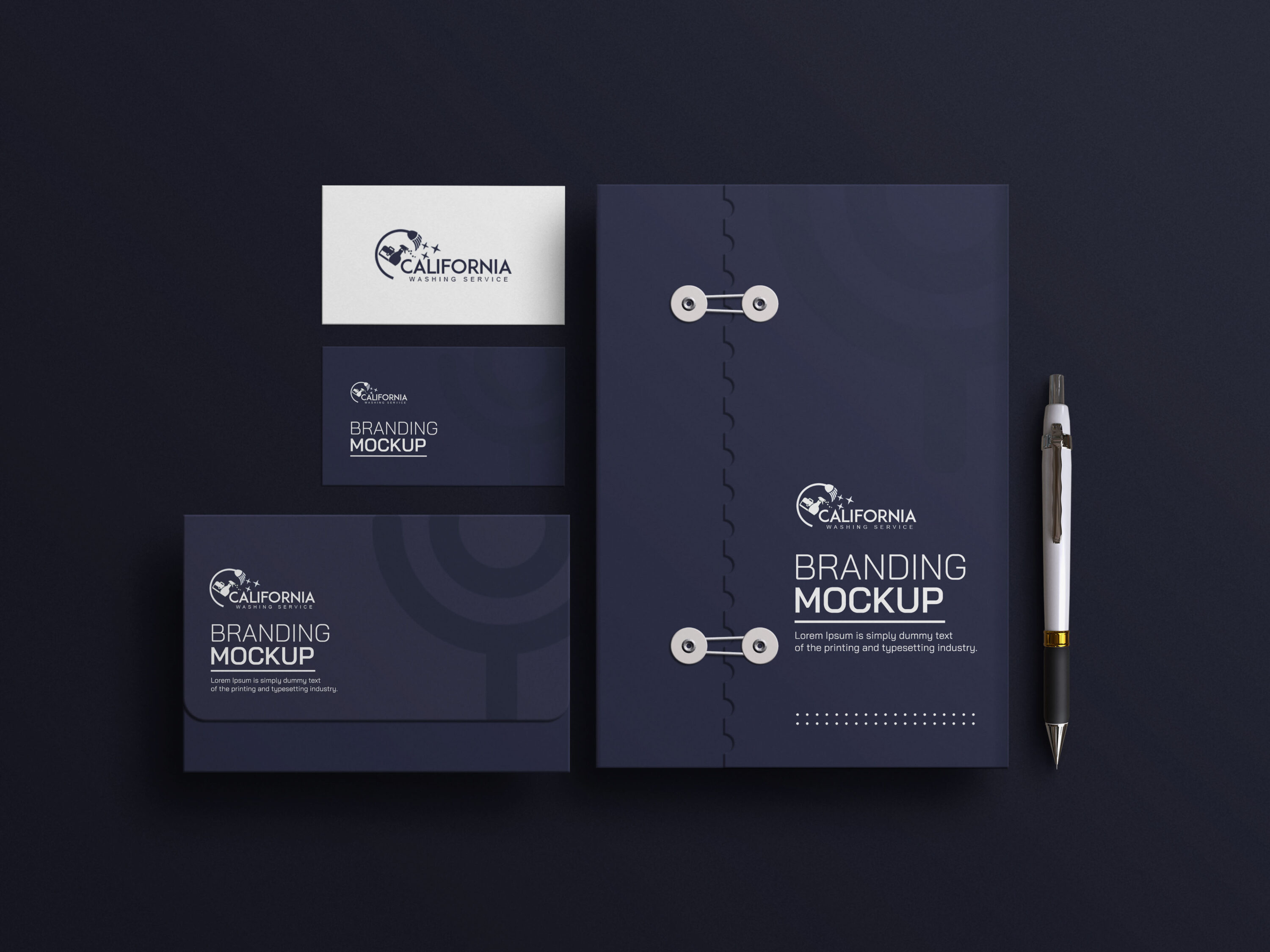Business card mockup with Washing Logo Template.
