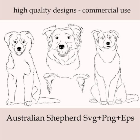 Picture of three dogs with the words'high quality designs - commercial use '.