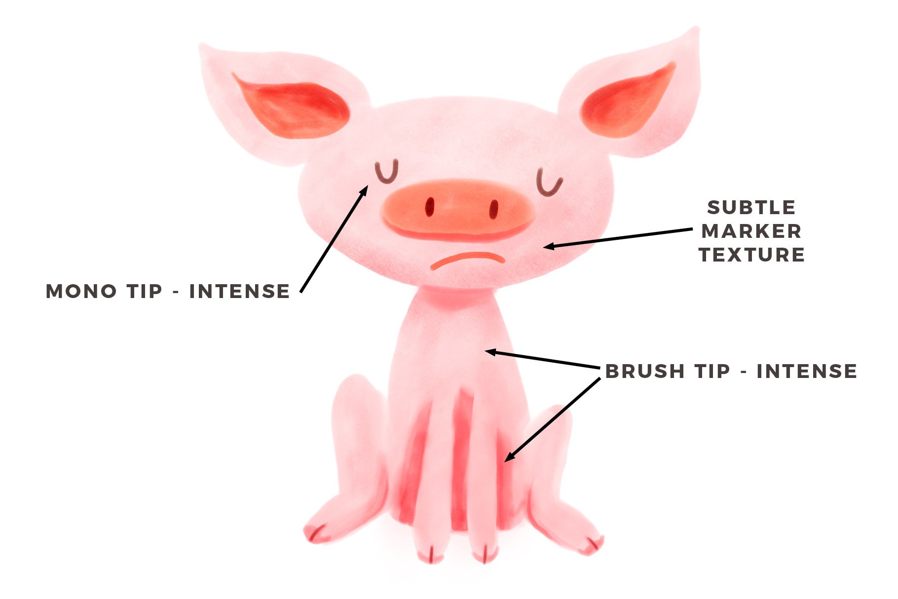 Serious light pink pig.