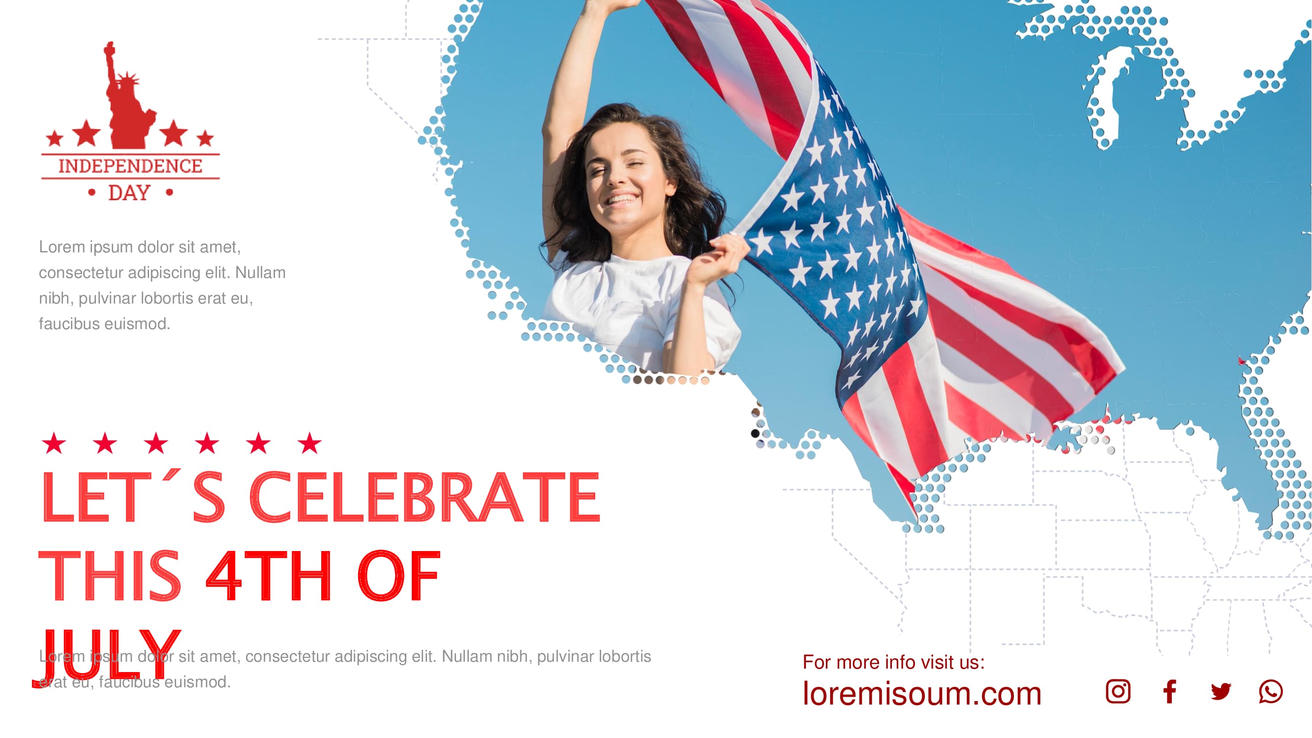 Title slide with red lettering and image of a girl with USA flag.