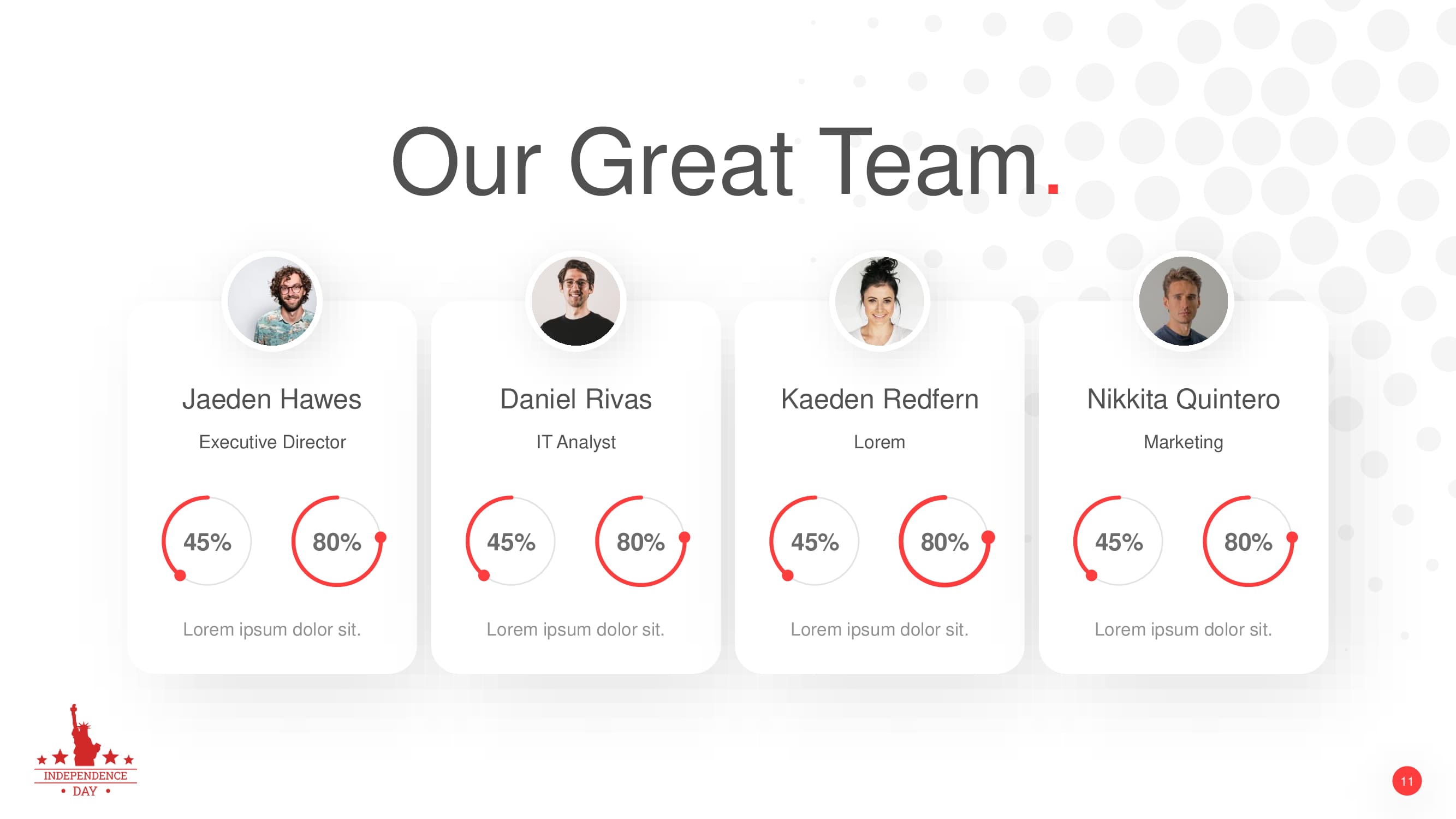 White slide for your team with red-black diagrams.