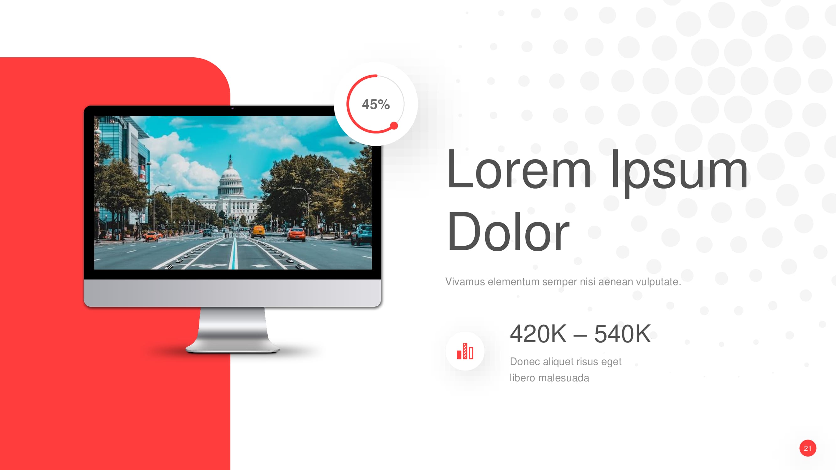 IMac mockup with beautiful image on a red and white slide.