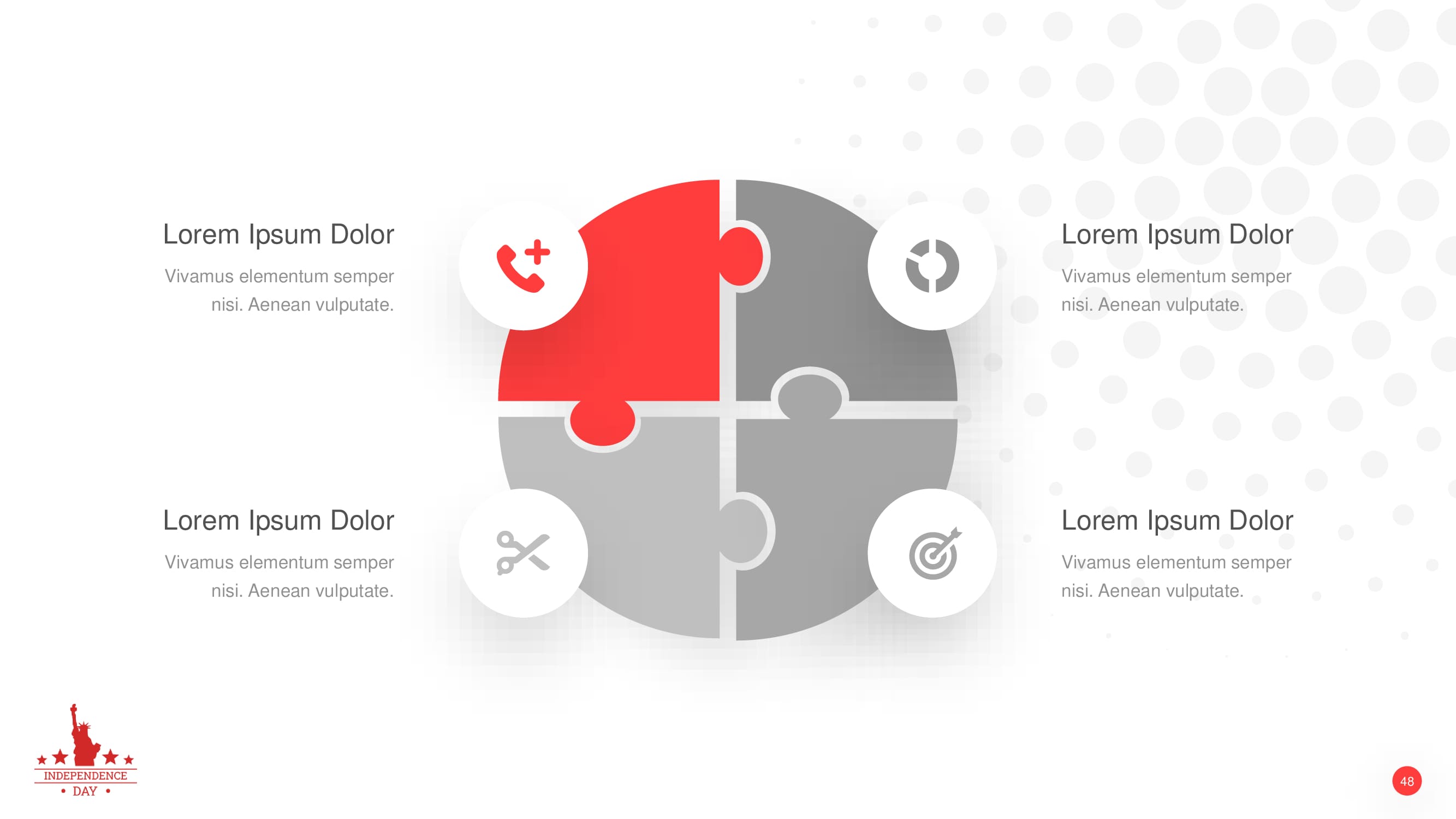 Gray and red round puzzle infographic for your business data.