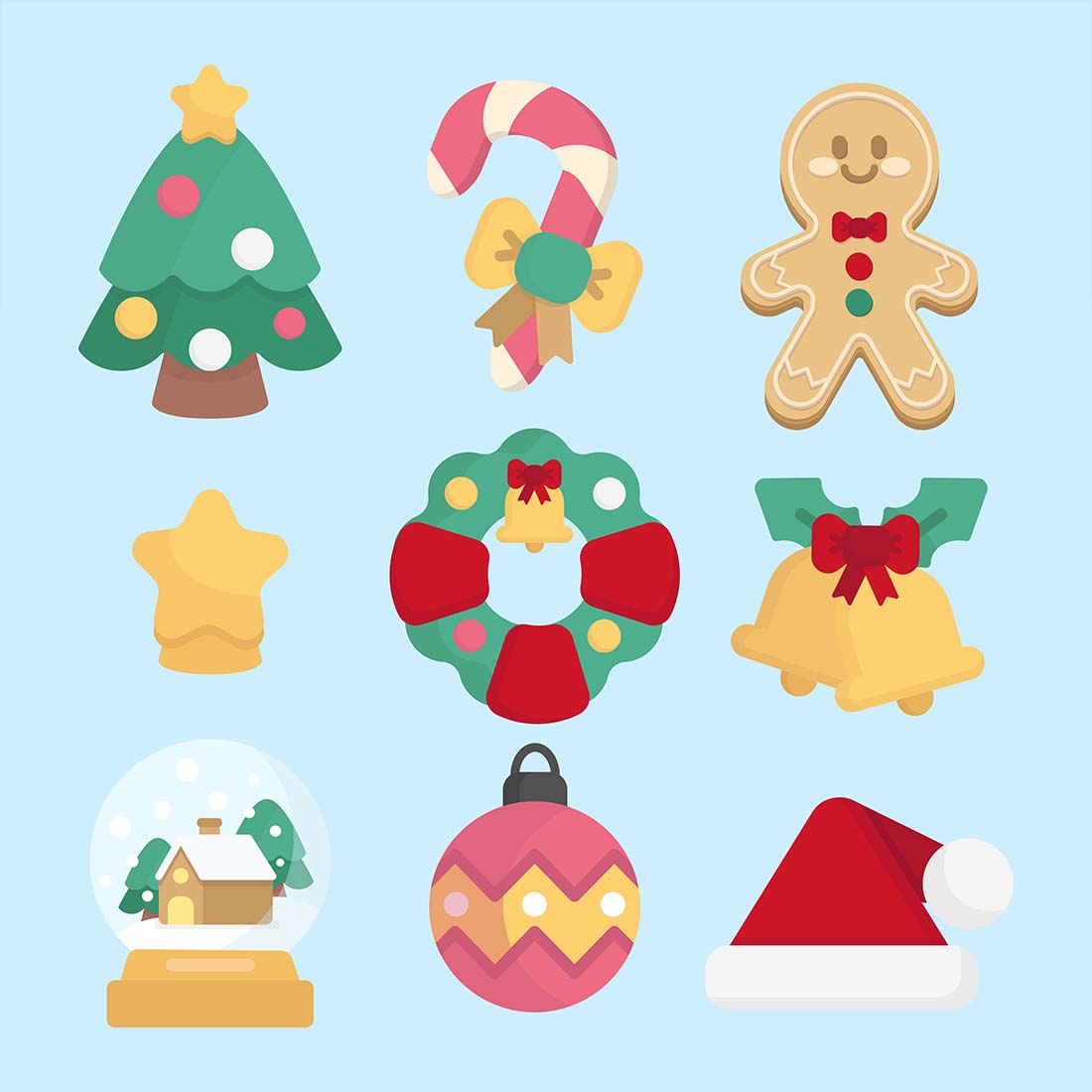 Cartoon Christmas Decoration Flat Style Vector cover image.