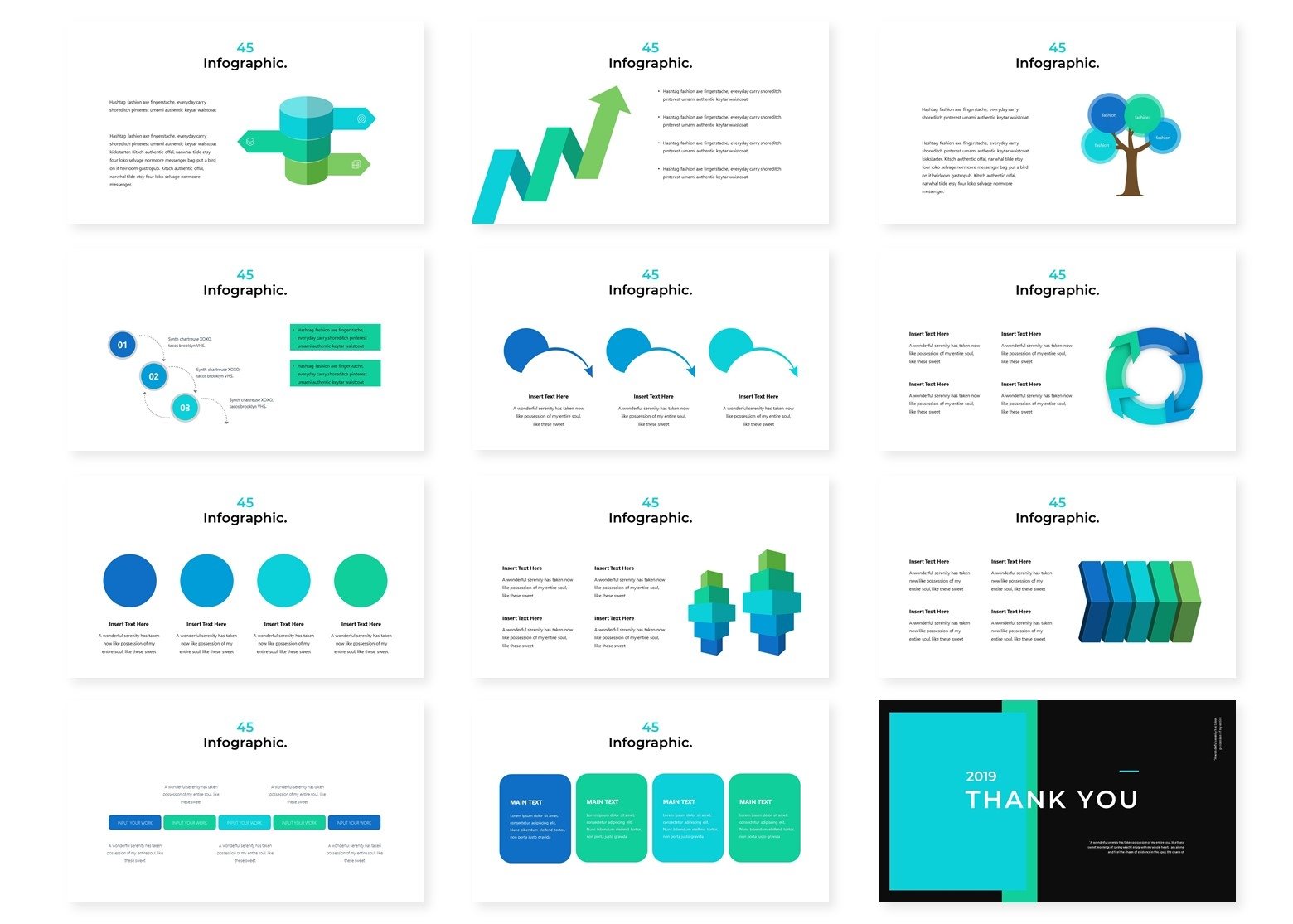 Infographic 9 different slides on a white background.