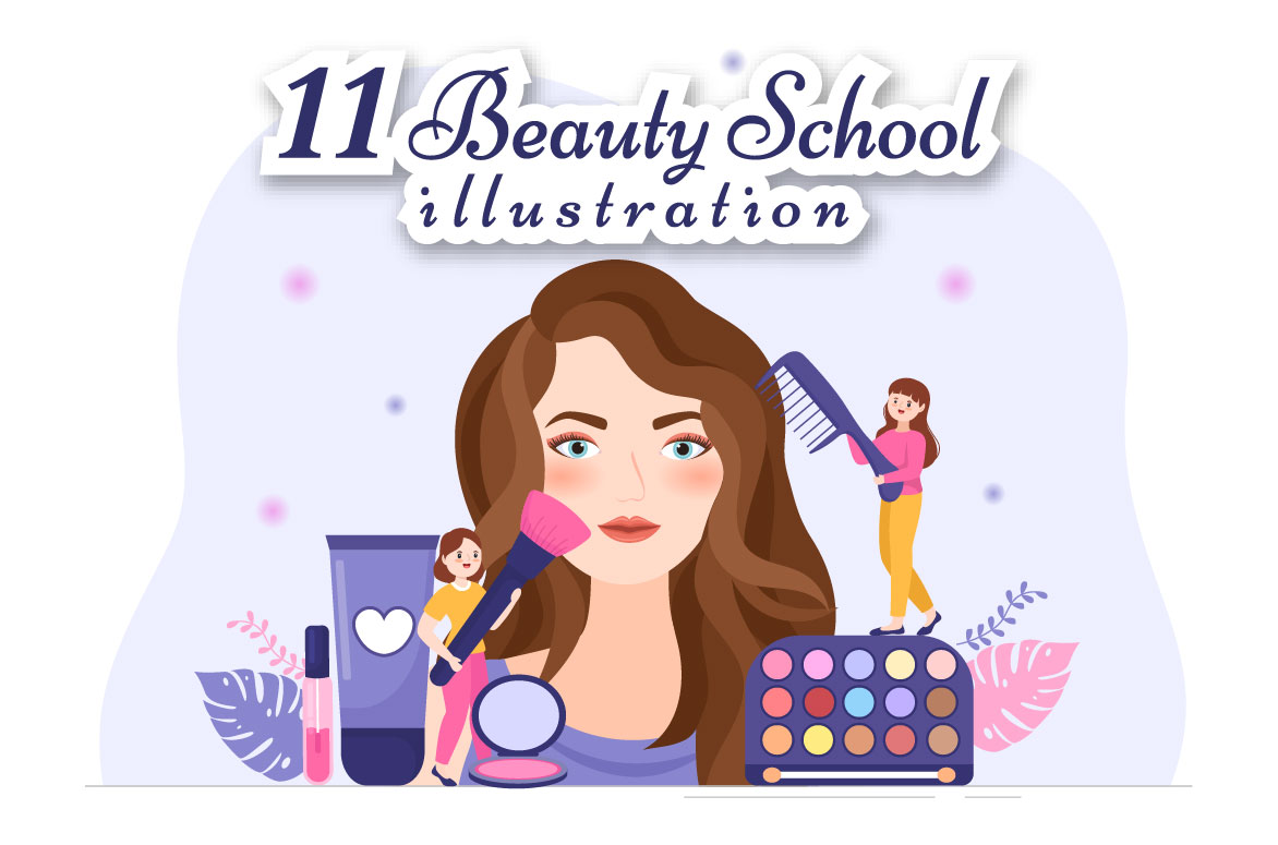 Cartoon image of a girl being put on make-up by other girls.