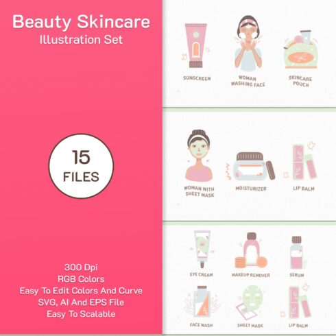 Beauty Skincare Illustration Set.