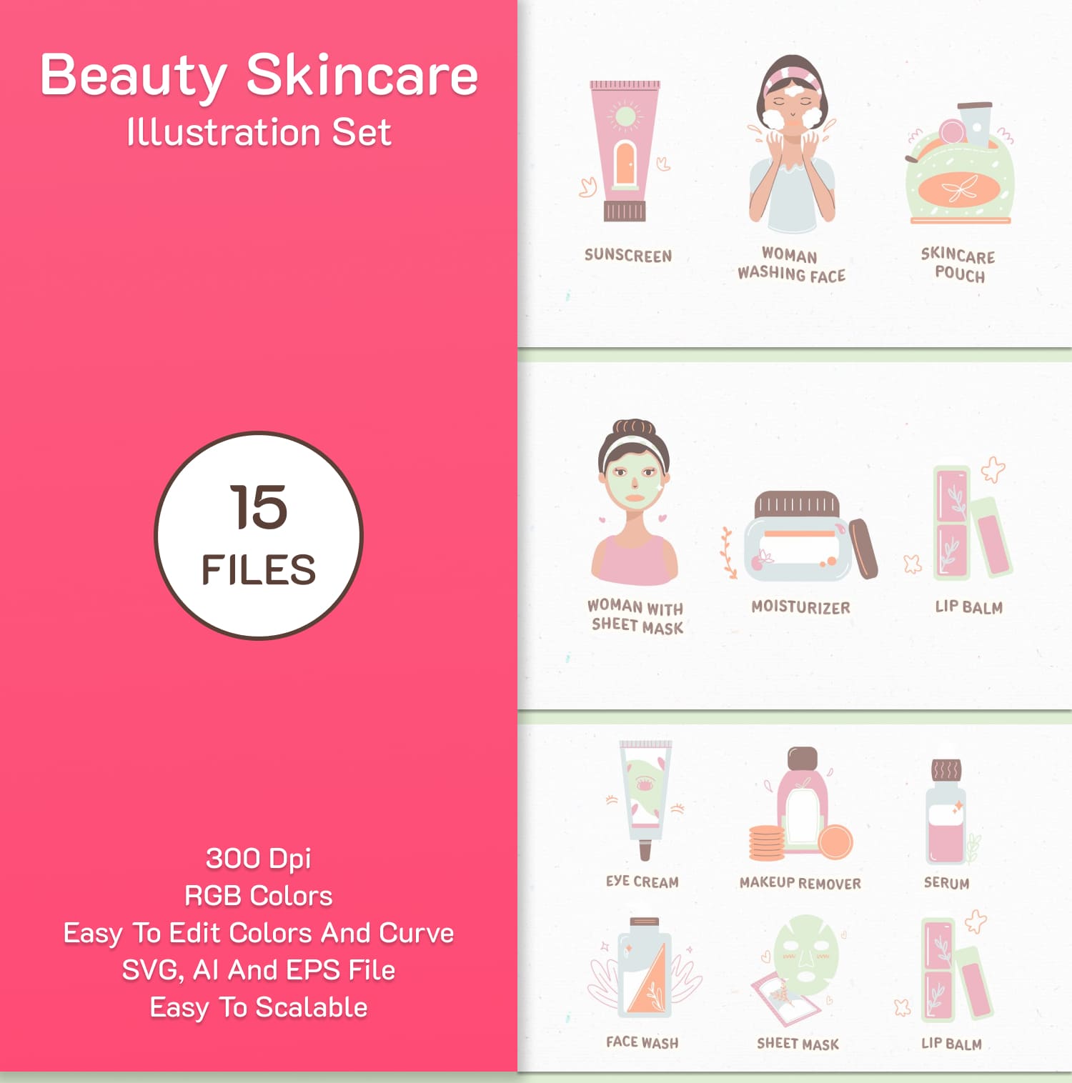 Beauty Skincare Illustration Set.
