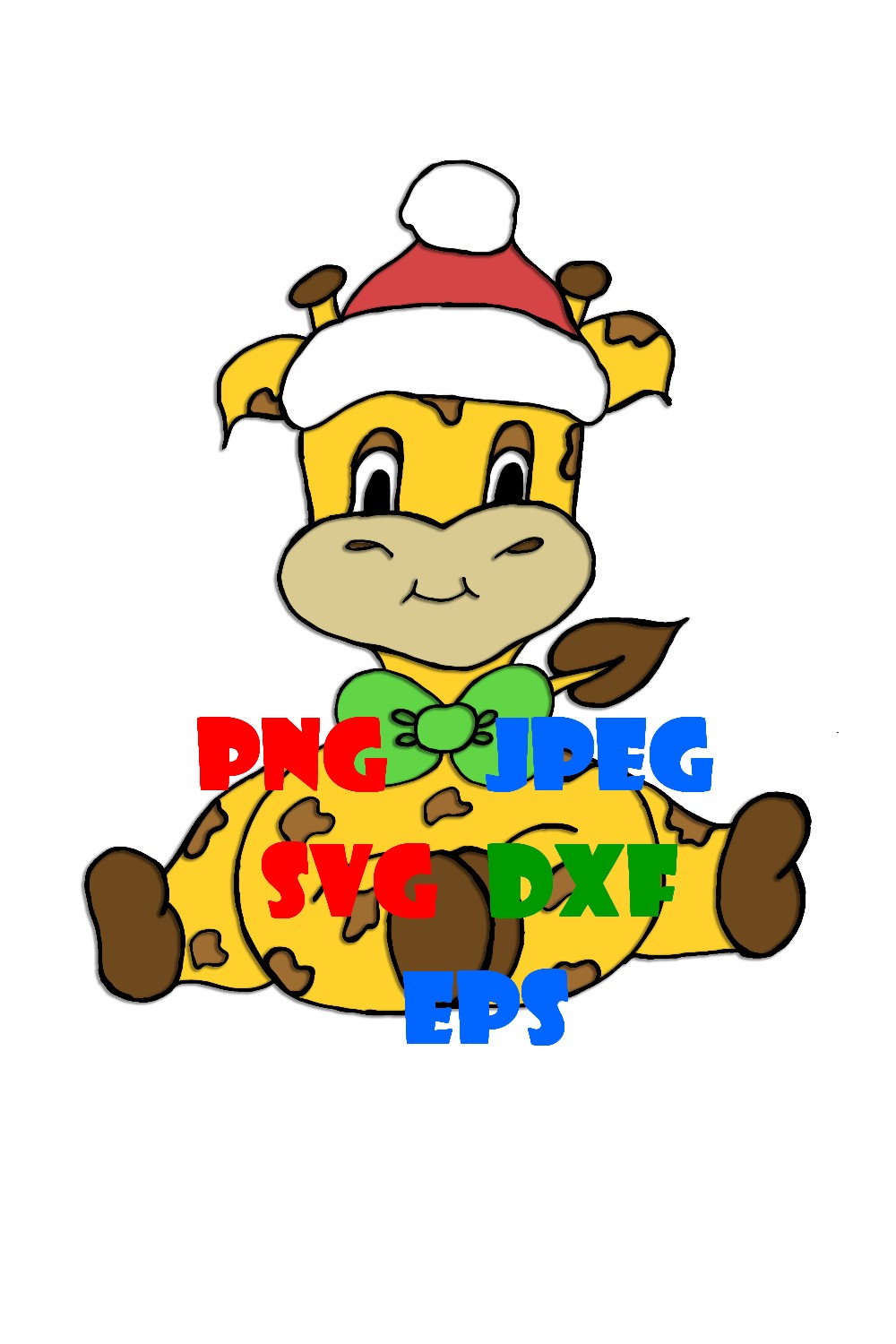Cute Christmas Cartoon Giraffe - pinterest image preview.