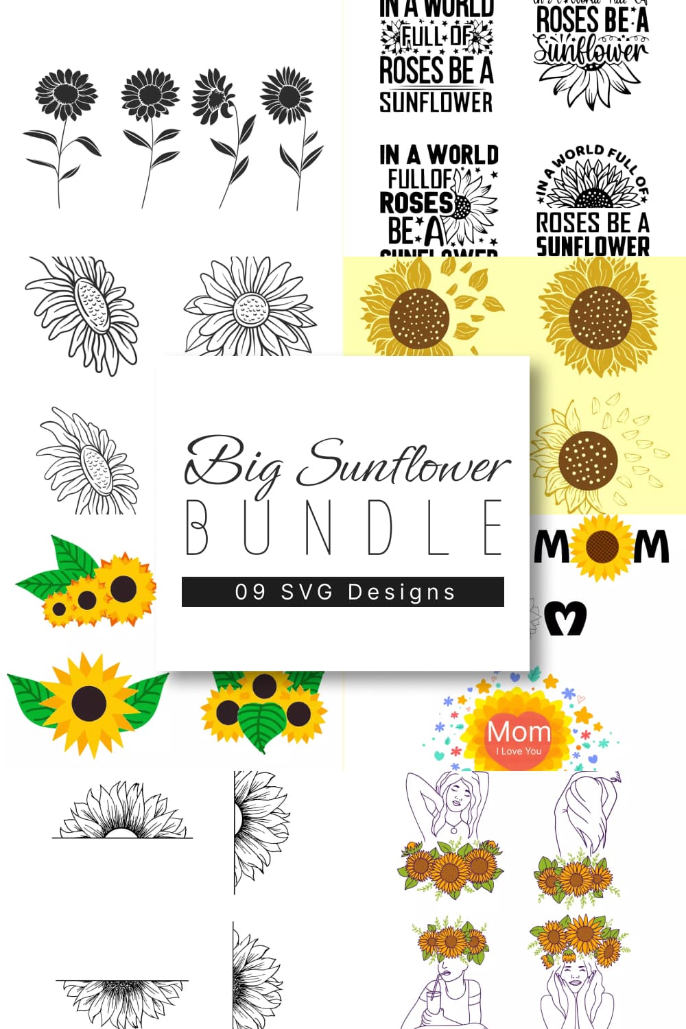 Big Sunflower SVG Designs Bundle - pinterest image preview.