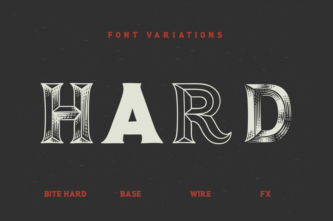 Bite Hard Font variations preview.