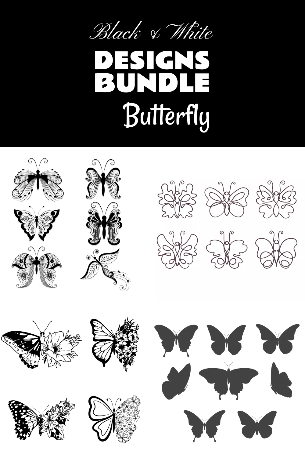 black white butterfly svg designs bundle pinterest 276
