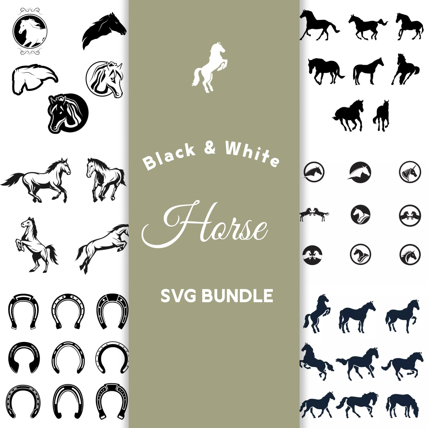 Black and white horse svg bundle.