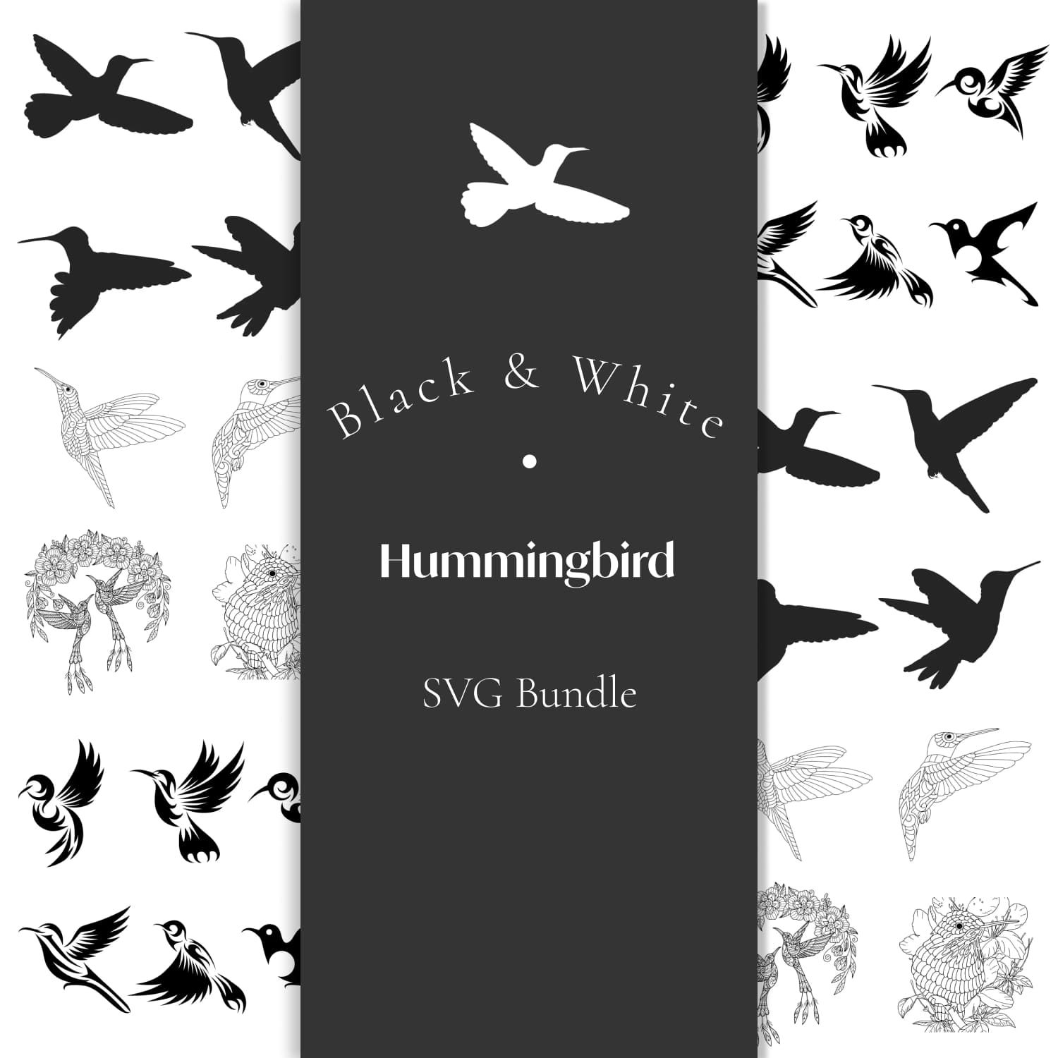 Black & White Hummingbird SVG Bundle.