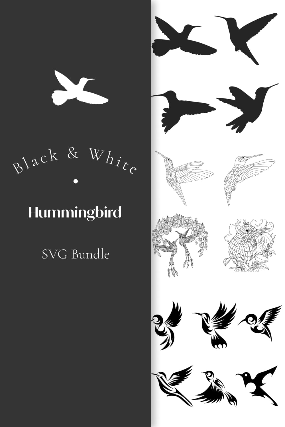 Black & White Hummingbird SVG Bundle - Pinterest.